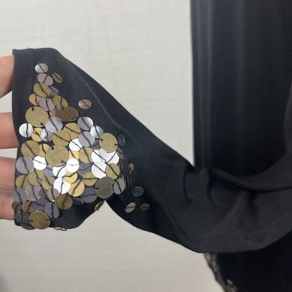 Marina Rinaldi Sweater Top M Womens Black Sequins Long Sleeves Silk Blend - Picture 8 of 12